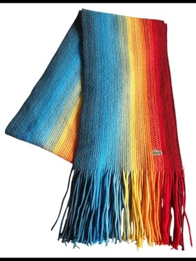 RARE Lacoste Rainbow Ombré Wool Scarf 🐊 Statement Designer Piece